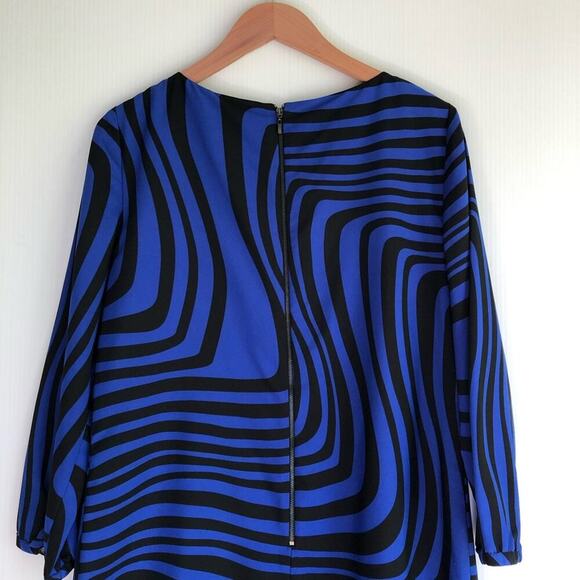 Tahari Arthur S. Levine cobalt and black wavy design shift dress keyhole size 8 - Picture 7 of 10